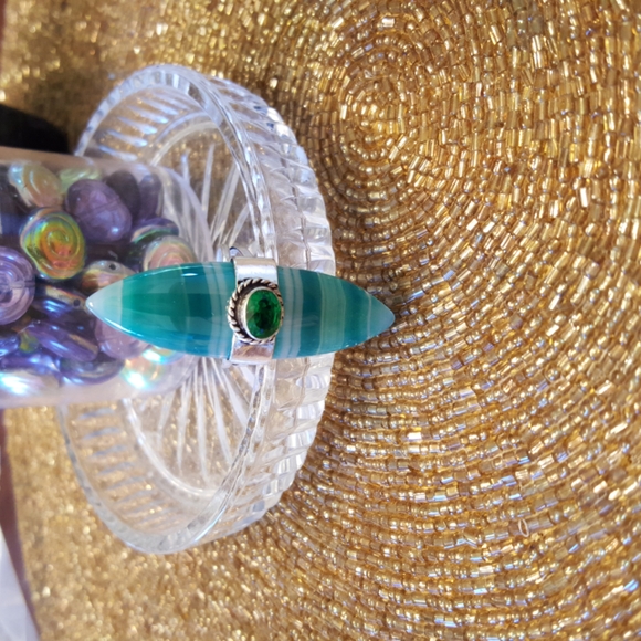 Green Agate & Peridot Ring - Picture 6 of 7